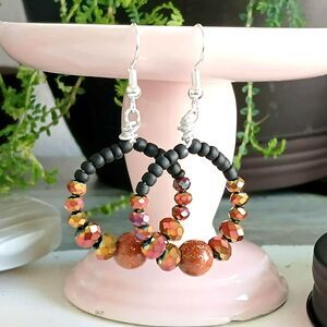 Boho Chic Goldstone Dangle Earrings, Statement Gemstone Jewelry, 2"